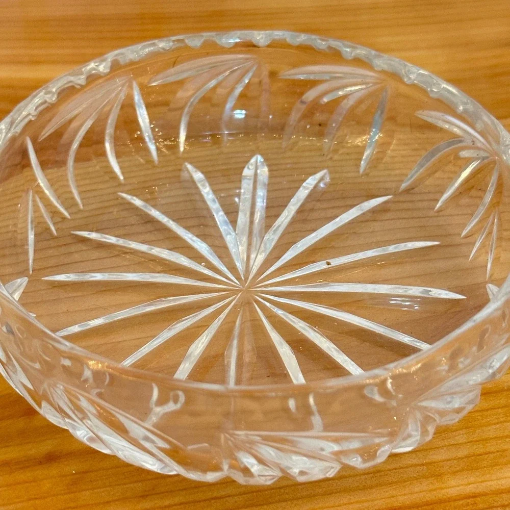 Vintage Cut Glass Basket Home Decor Clear Excellent Starburst‎ Fan Pattern